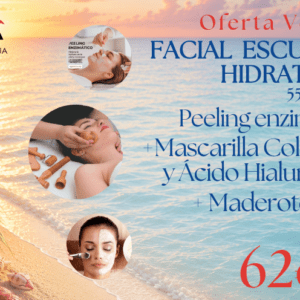 Facial Hidratante escultor con peelinf renovador enzimático, mascarilla de colágeno y Ácido hialurónico y masaje escultor con maderoterpaia facial