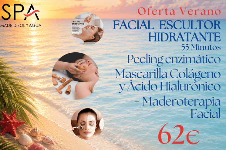Facial Hidratante escultor con peelinf renovador enzimático, mascarilla de colágeno y Ácido hialurónico y masaje escultor con maderoterpaia facial